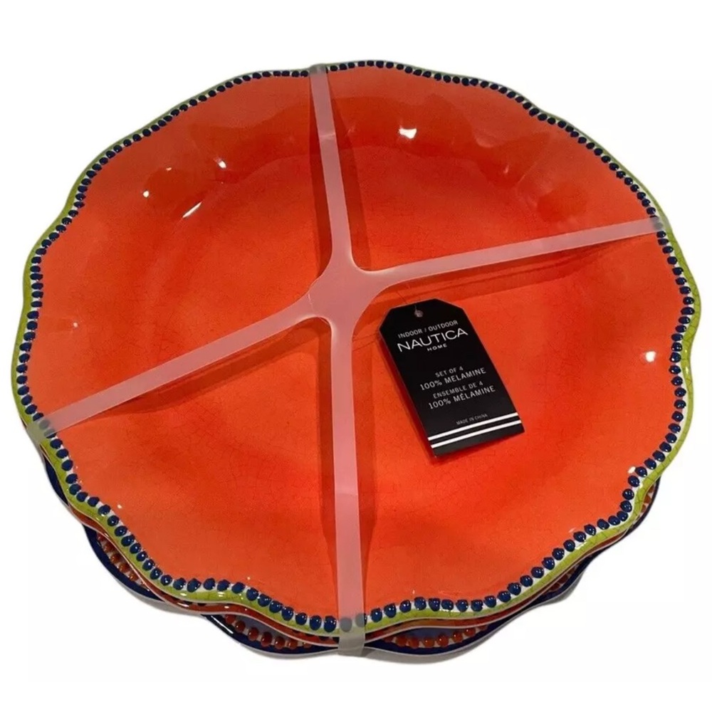 4 Dinner Plates Nautica Melamine 11” Turquoise Blue Orange Yellow New - Picture 9 of 10